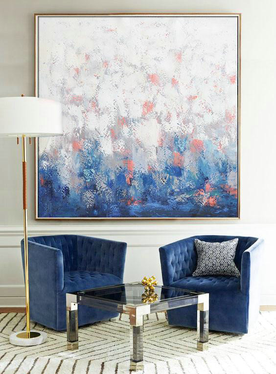 Extra Large Textured Painting On Canvas,Oversized Contemporary Art,Large Oil Canvas Art,Blue,Taupe,White,Pink.etc